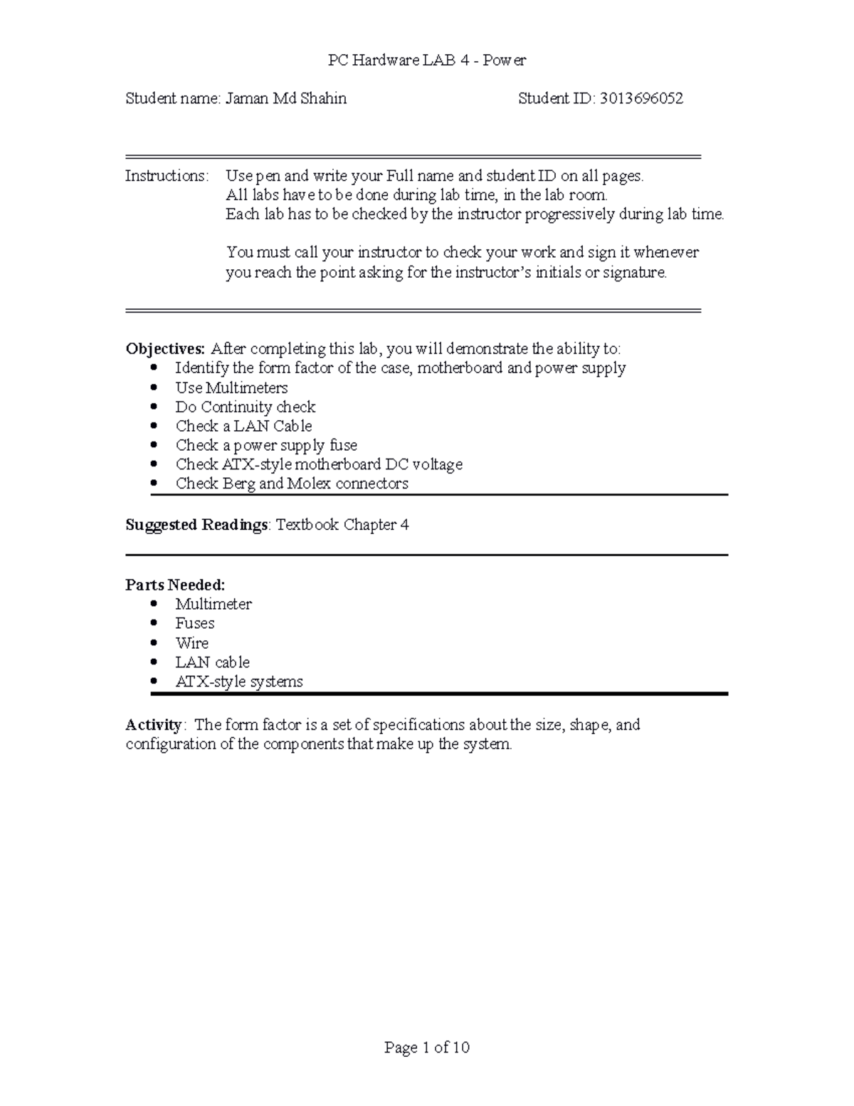 LAB 4 - Power - Hope it helps.Hope it helps. - Student name: Jaman Md ...