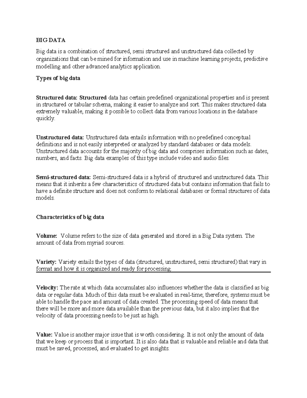 BIG DATA - big data - BIG DATA Big data is a combination of structured ...