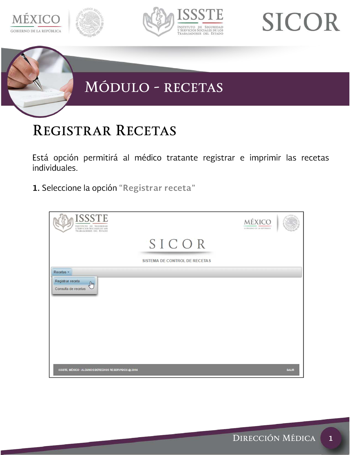 Receta Sicor Fase II v1 - Módulo - recetas Registrar Recetas Está opción  permitirá al médico - Studocu