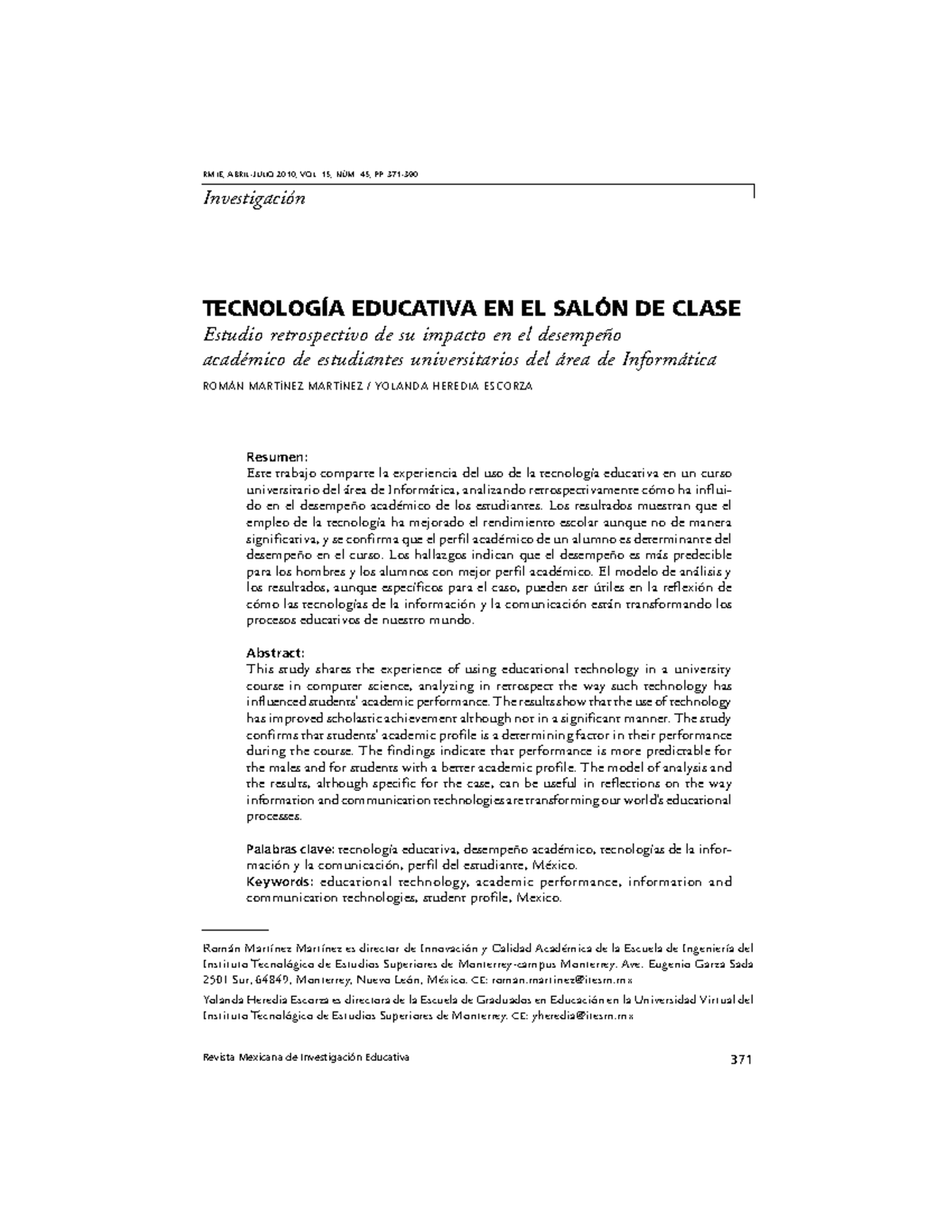 Tecnologia Educativa - Revista Mexicana de Investigación Educativa 371 ...