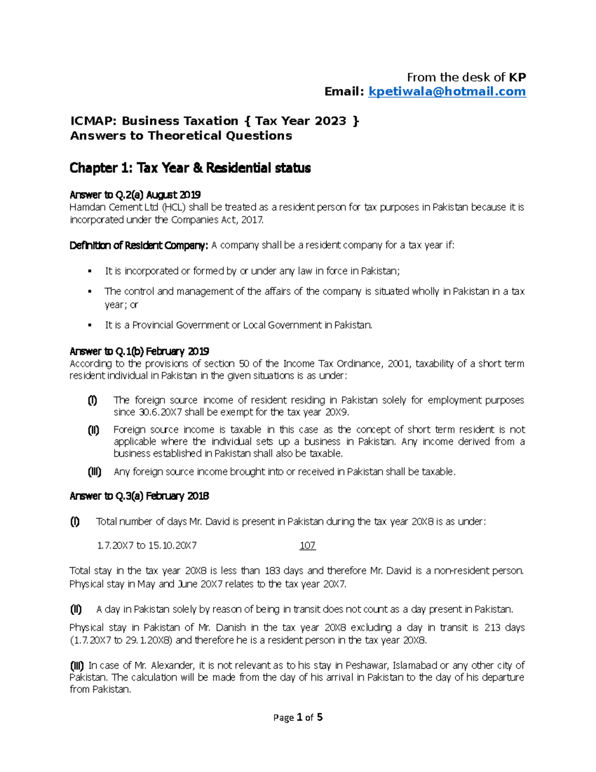 Icmap chapter 1b - tax notes by khalid petiwala - From the desk of KP ...