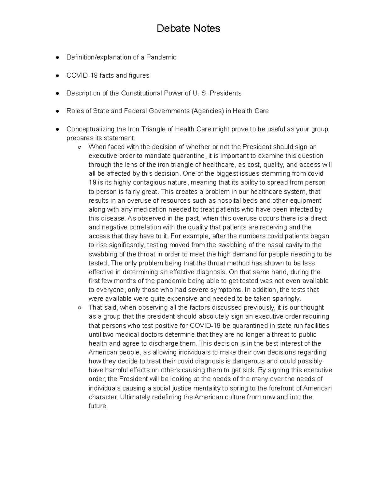 Debate Outline Debate Notes Definition/explanation of a Pandemic