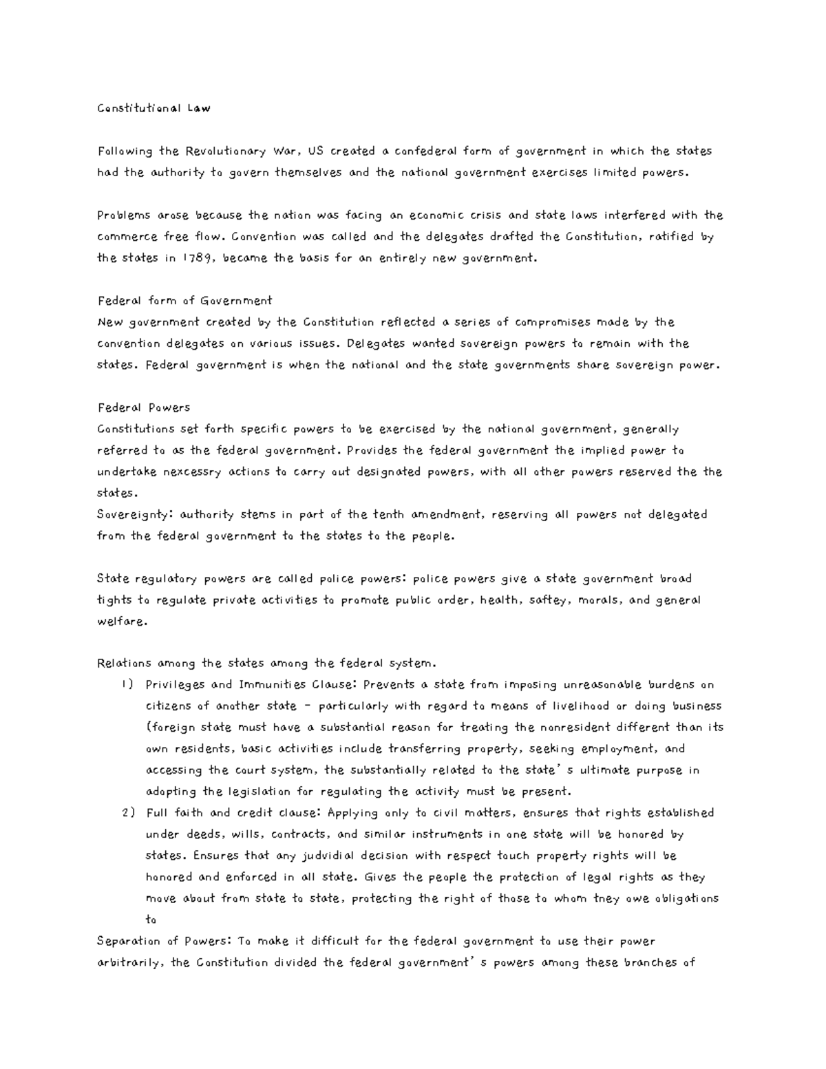 Legal Aspects of Business Constitutional Law Constitutional Law Following the Revolutionary