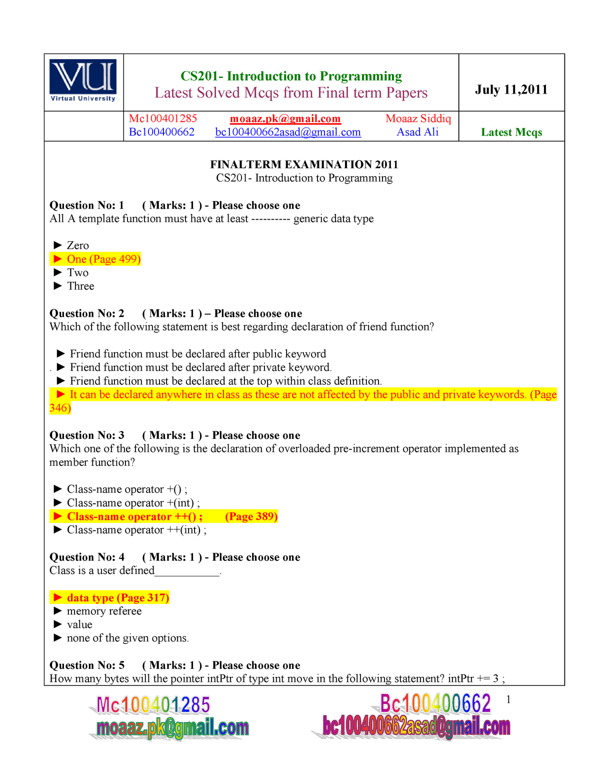 CS201 Final Term Solved MCQsby Moaaz - CS201- Introduction To ...