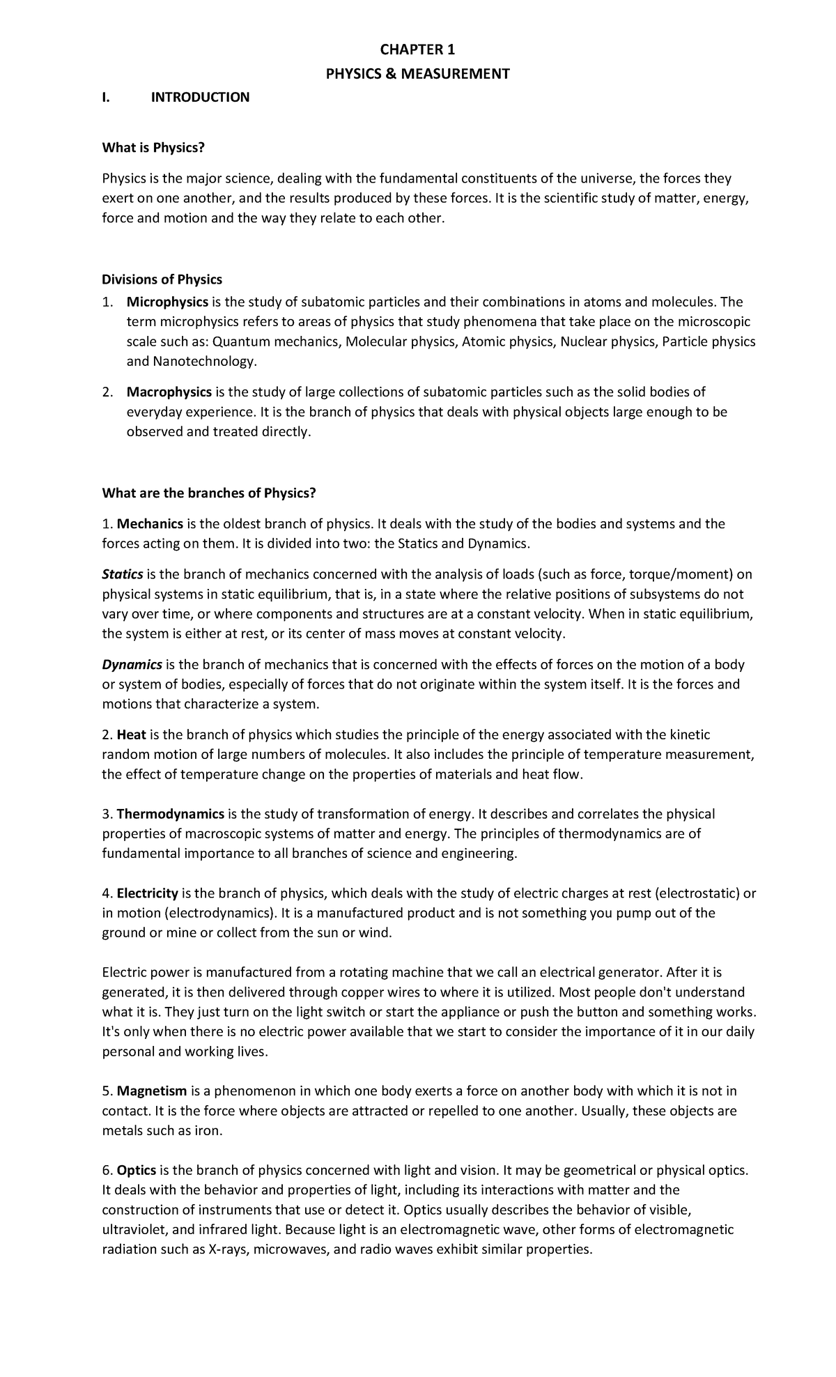 Physics Chapter 1 & 2 - CHAPTER 1 PHYSICS & MEASUREMENT I. INTRODUCTION ...