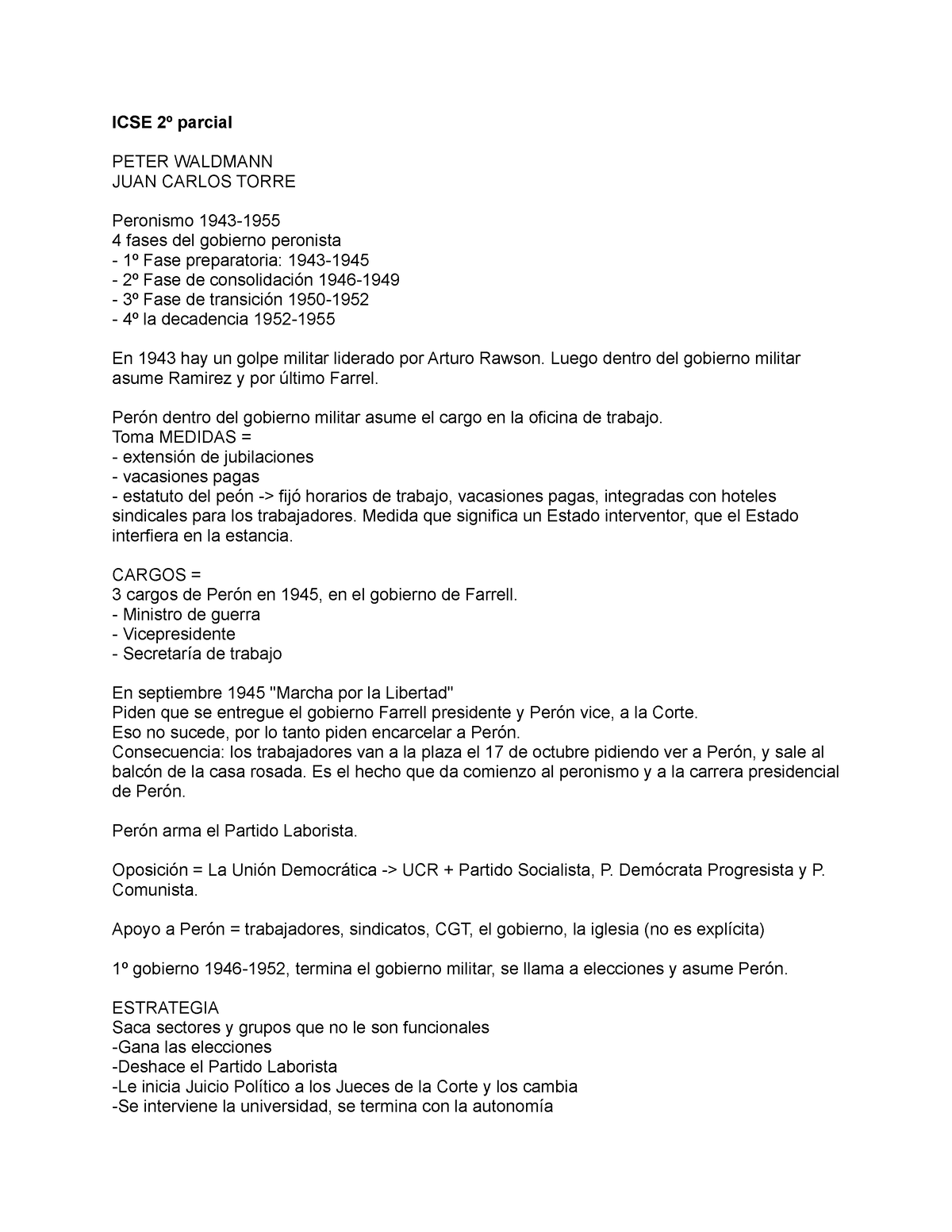 ICSE 2º parcial -peronismo -estado desarticulado -estado burocratico ...