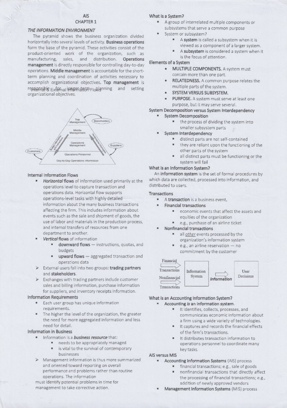 AIS Chapters-1-3 - IAS notes chapter 1-3 - Accounting business ...