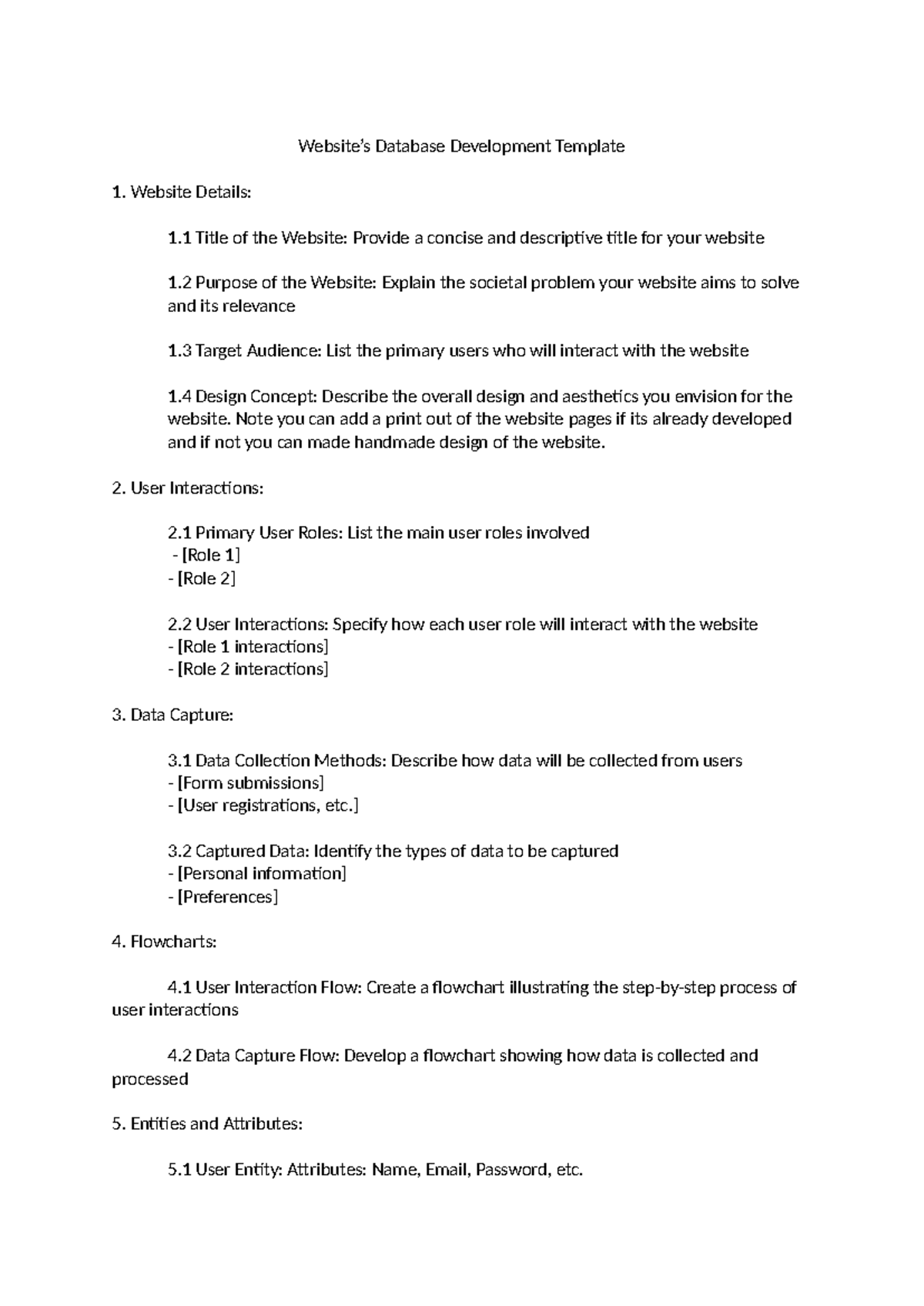 Website’s Database Development Template - Website’s Database ...