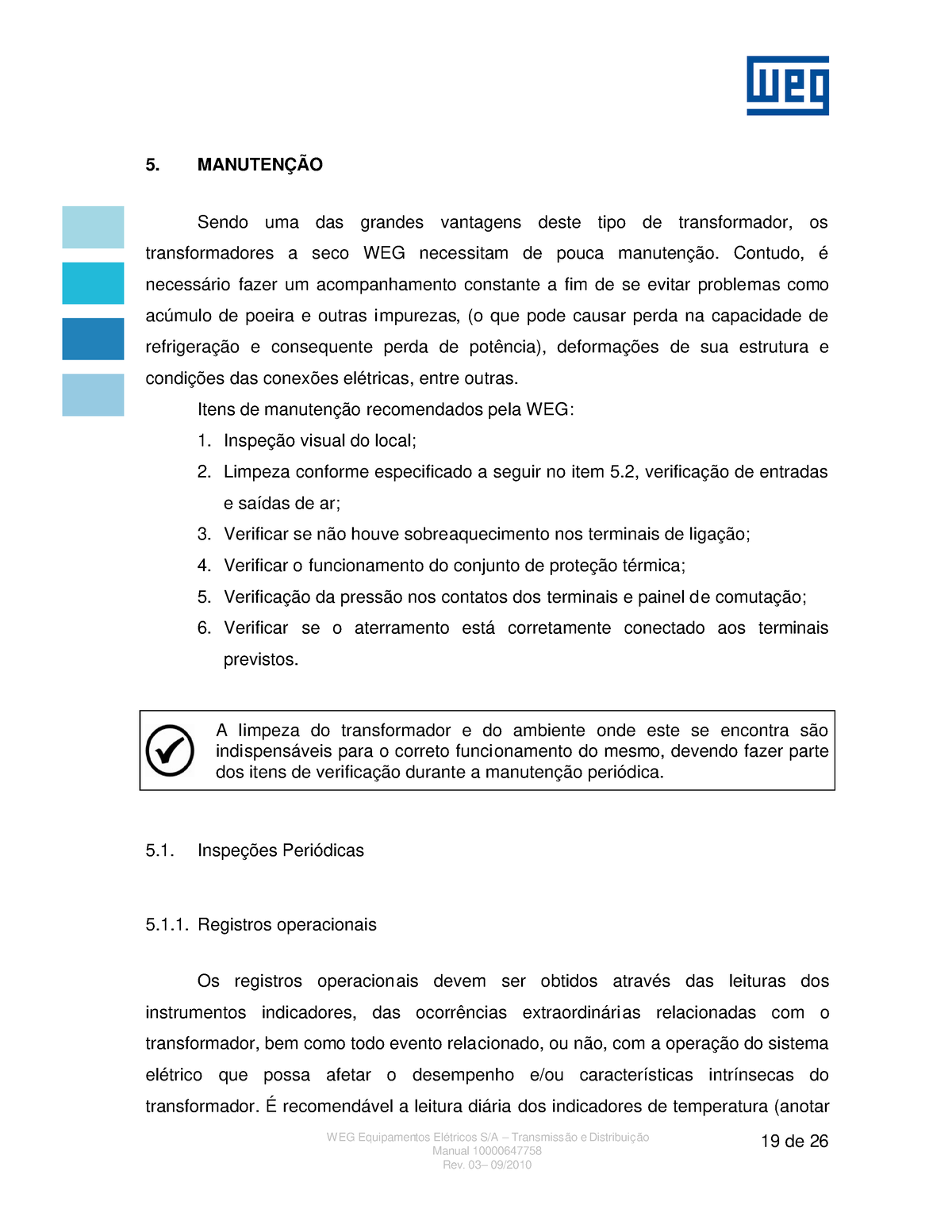 Weg Manual Transformadores A Seco Manutenção E Limpeza Weg Equipamentos Elétricos Sa 8757