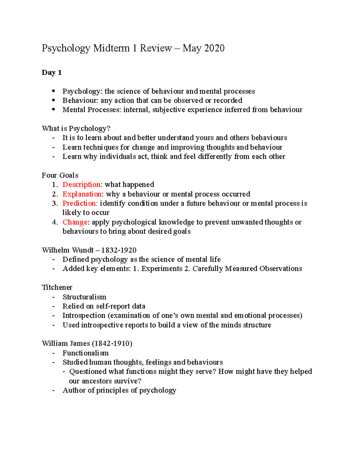 Psychology Midterm 1 Review Psychology Midterm 1 Review May 2020