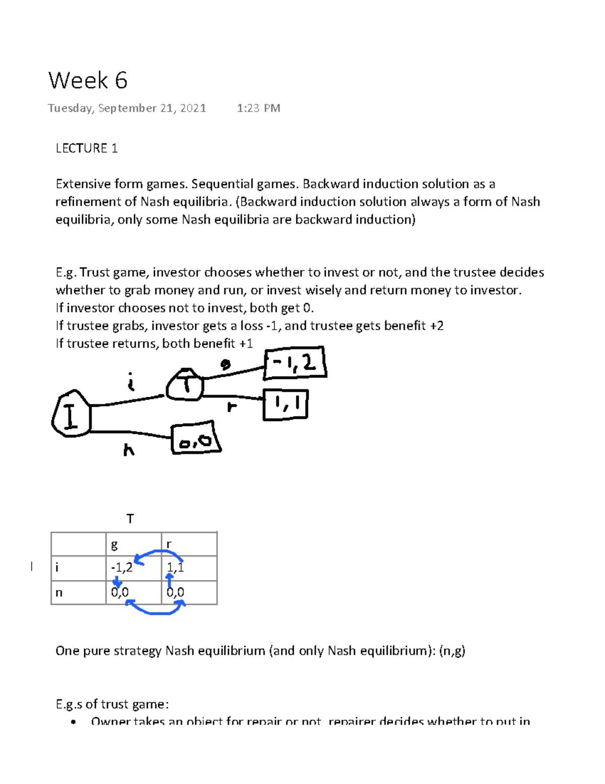 Week 6 - Lecture Content For Week 6 Game Theory - LECTURE 1 Extensive ...