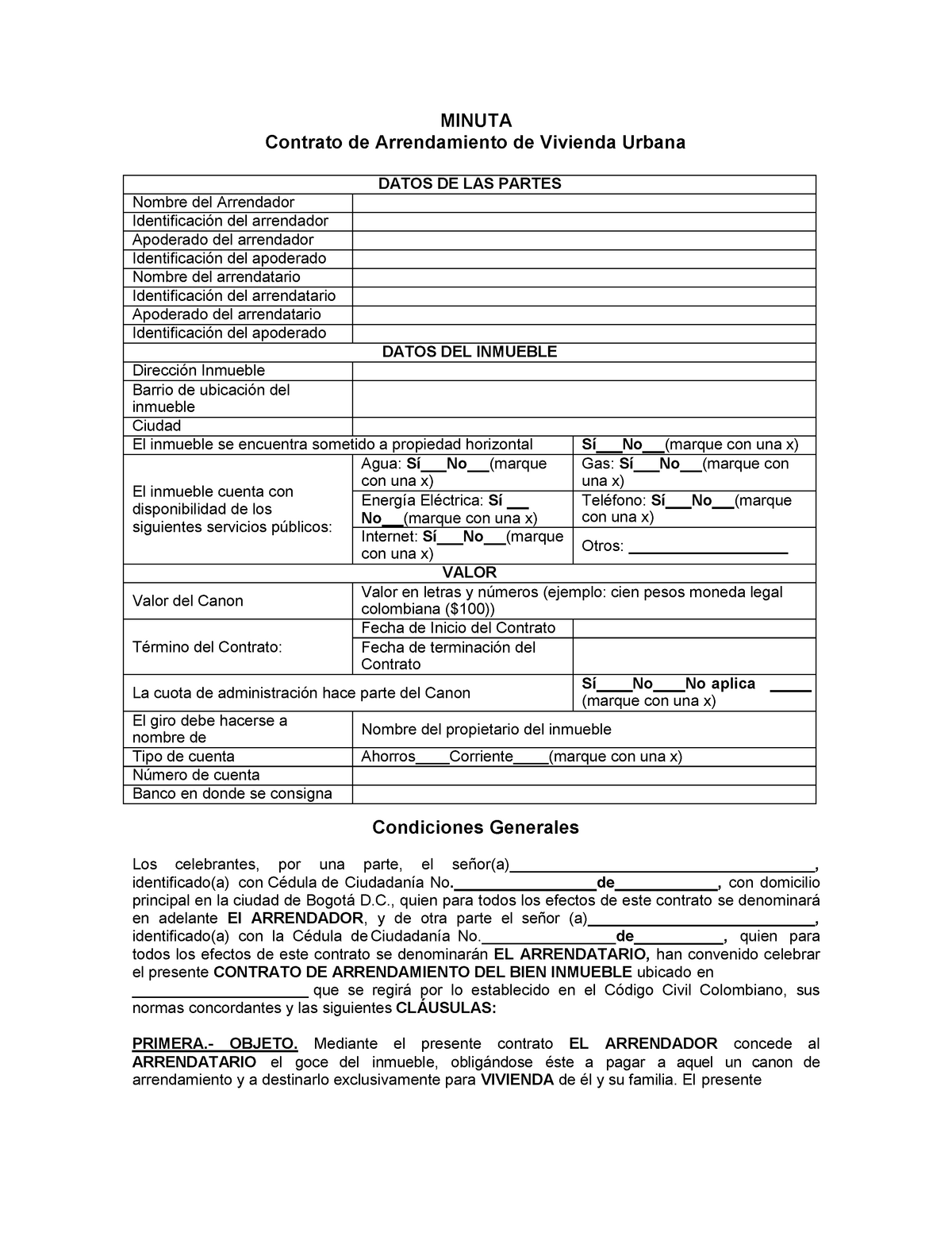 Modelo Contrato de Arrendamiento Vivienda Urbana Diciembre 2017 - MINUTA  Contrato de Arrendamiento - Studocu