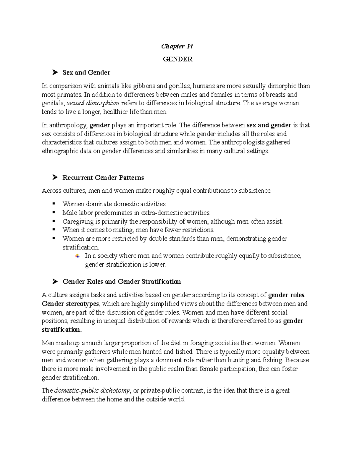 Chapter 14 reading notes - Chapter 14 GENDER Sex and Gender In ...