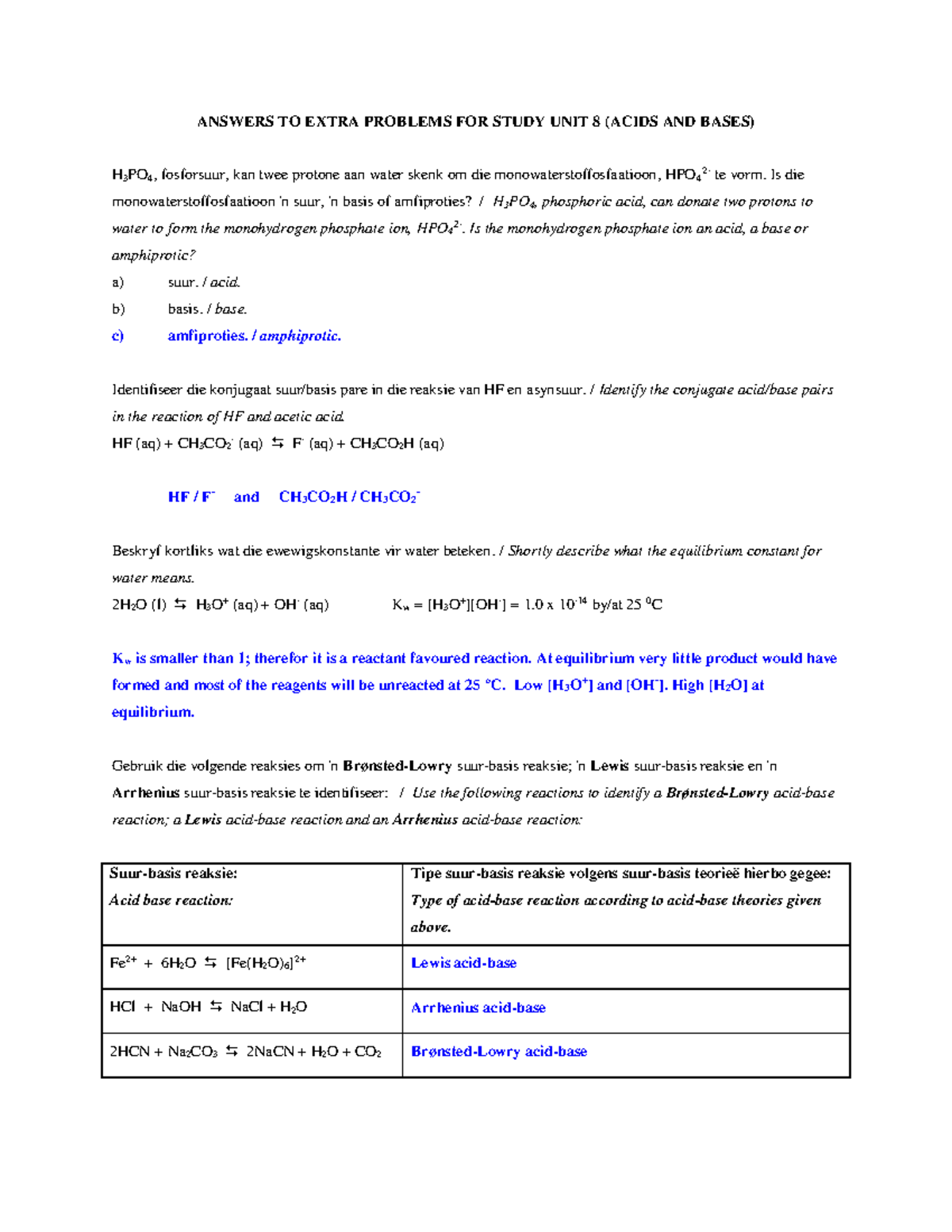 Practice study unit 8 - ORGANIC CHEM 121 NWU - ANSWERS TO EXTRA ...