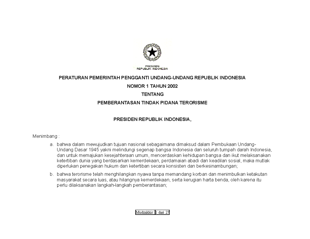 Perpu-Teroris-Catatan - PERATURAN PEMERINTAH PENGGANTI UNDANG-UNDANG ...