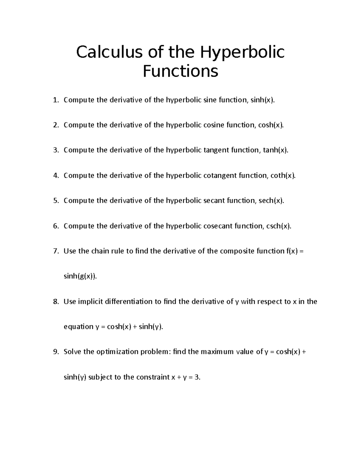 Calculus Of The Hyperbolic Functions · Calculus – BKZPKO