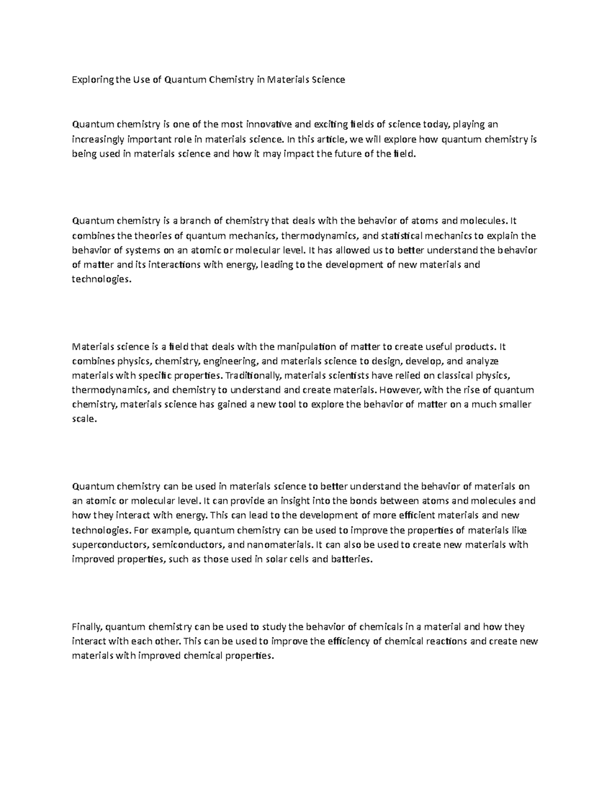 Exploring the Use of Quantum Chemistry in Materials Science - In this ...