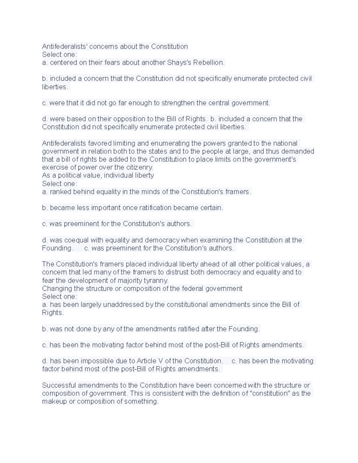 American government study guide chapter 2 - Antifederalists' concerns ...
