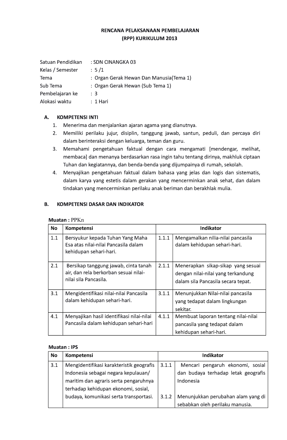 RPP Tema1 Sub1 Pb3 - RENCANA PEMBELAJARAN - RENCANA PELAKSANAAN ...