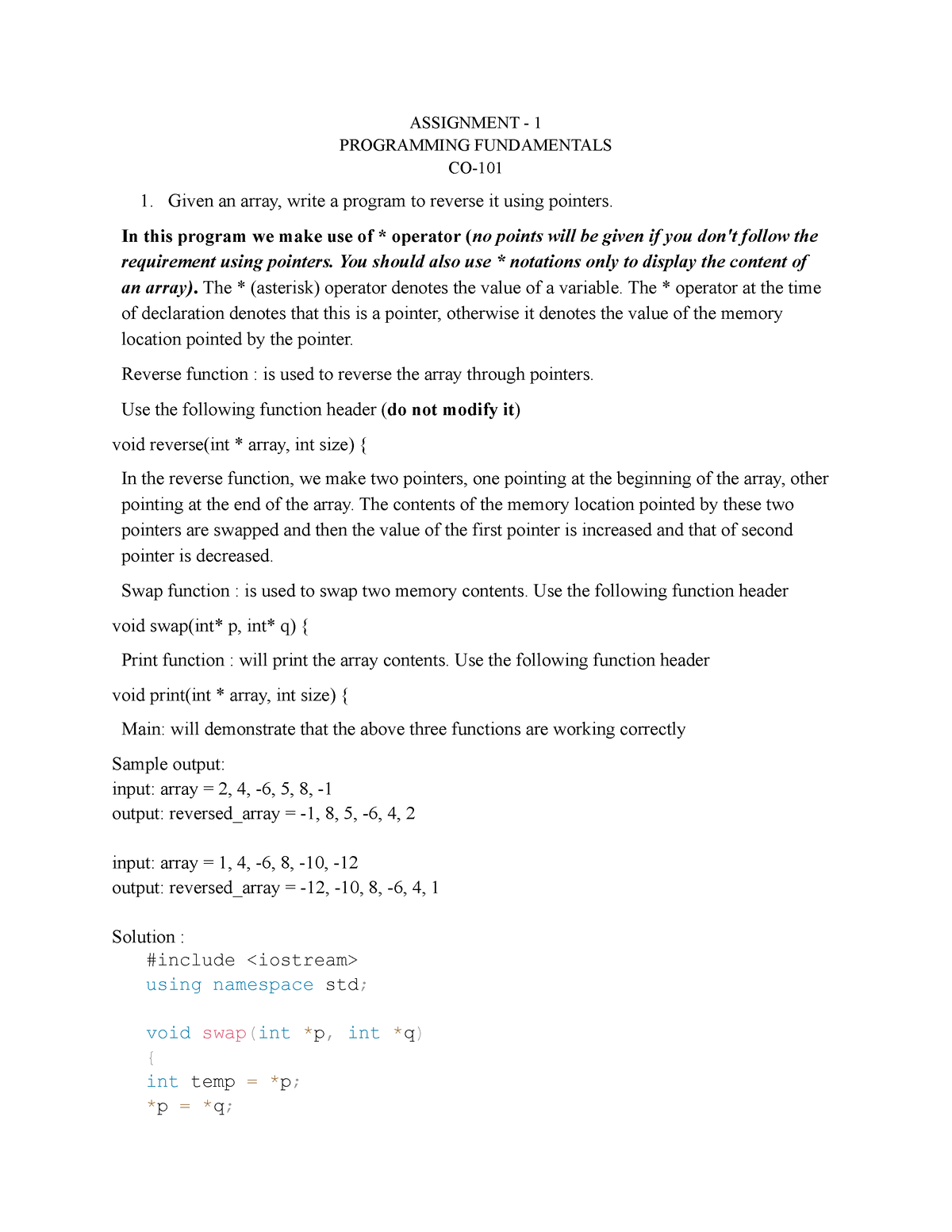 Assignment 1 With Solutions - ASSIGNMENT - 1 PROGRAMMING FUNDAMENTALS ...