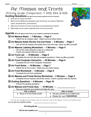 Air Massesand Fronts Packet Air Masses And Fronts Activity Guide Ponent Amp Guiding Questions Be Able To Answer These Questions At The End Of Packet How Are Studocu