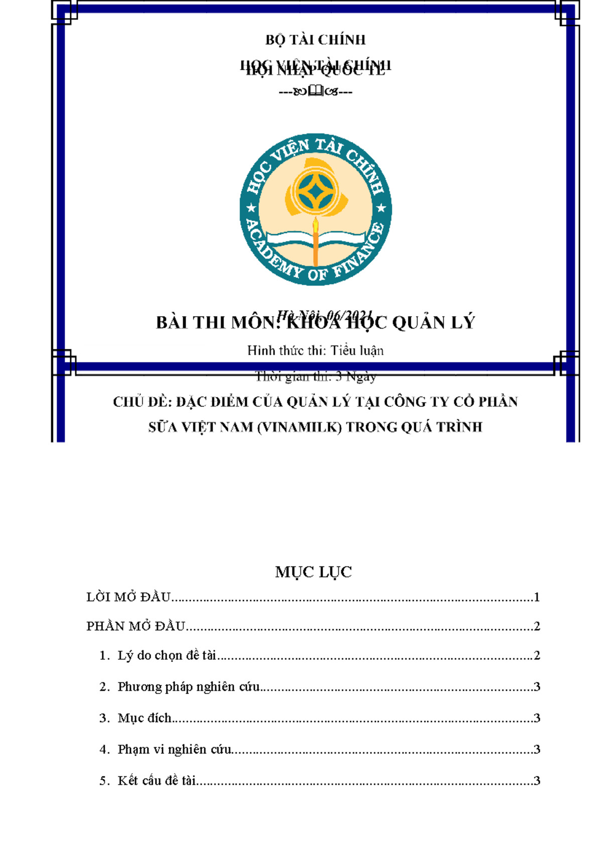 Tiểu luận môn khoa học quản lý - AOF - Studocu