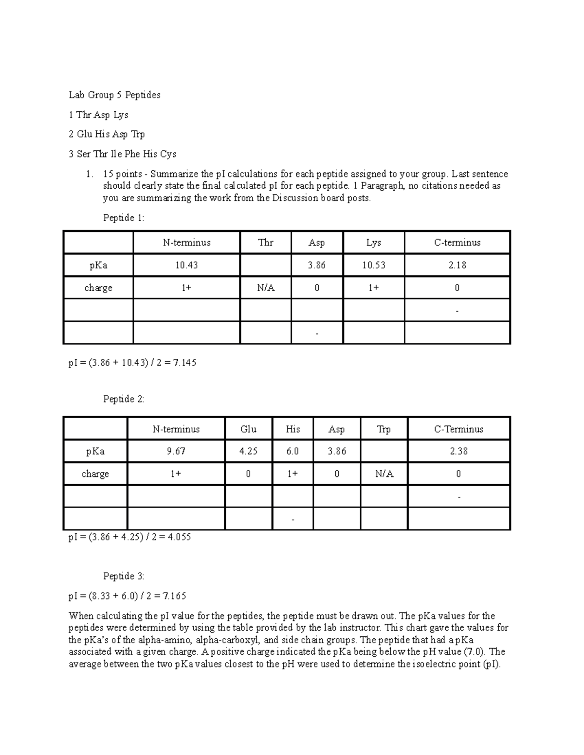 Chromatography Worksheet 2 Lab Group 5 Peptides 1 Thr Asp Lys 2 Glu