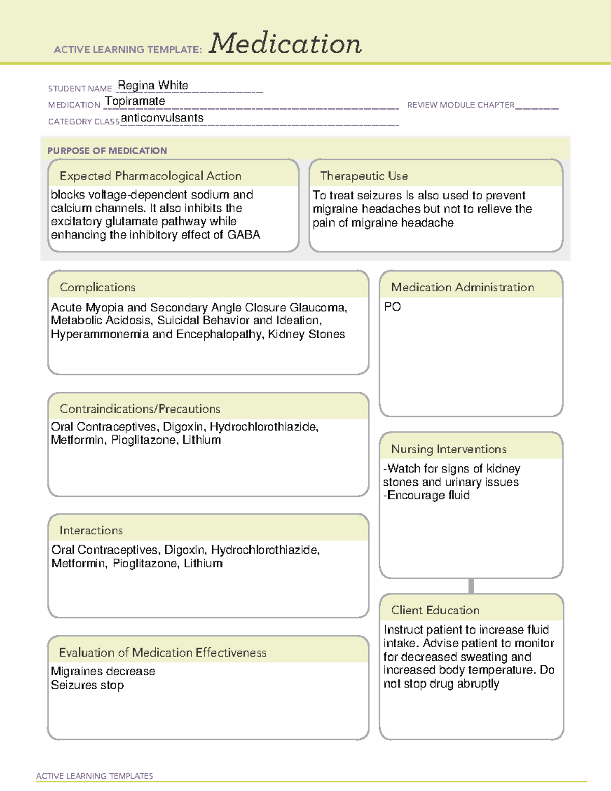 Topiramate - mnb - ACTIVE LEARNING TEMPLATES Medication STUDENT NAME ...