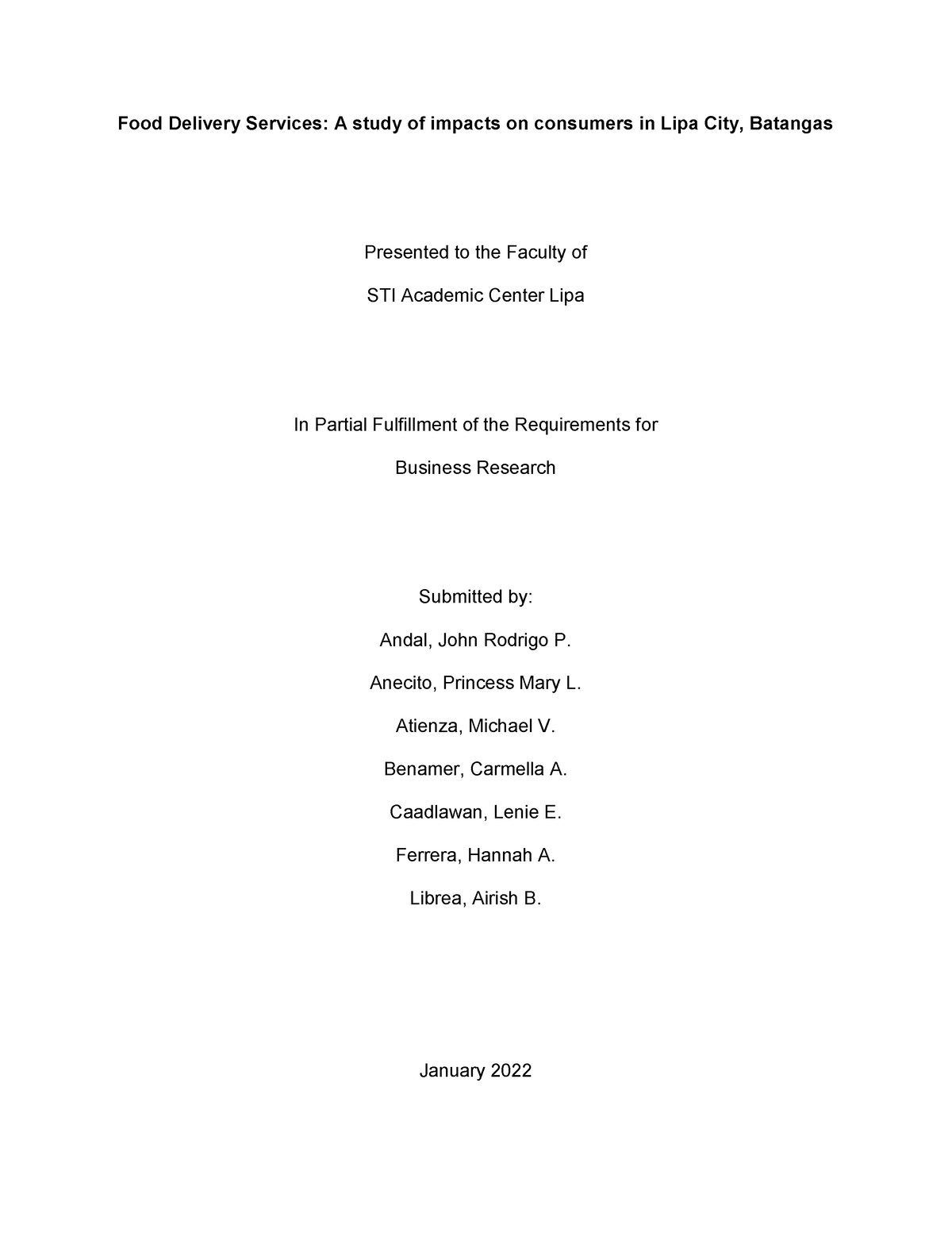 thesis title about food service management
