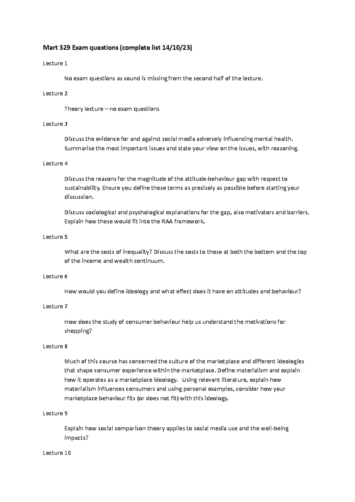 Exam questions complete list - Lecture 2 Theory lecture – no exam ...