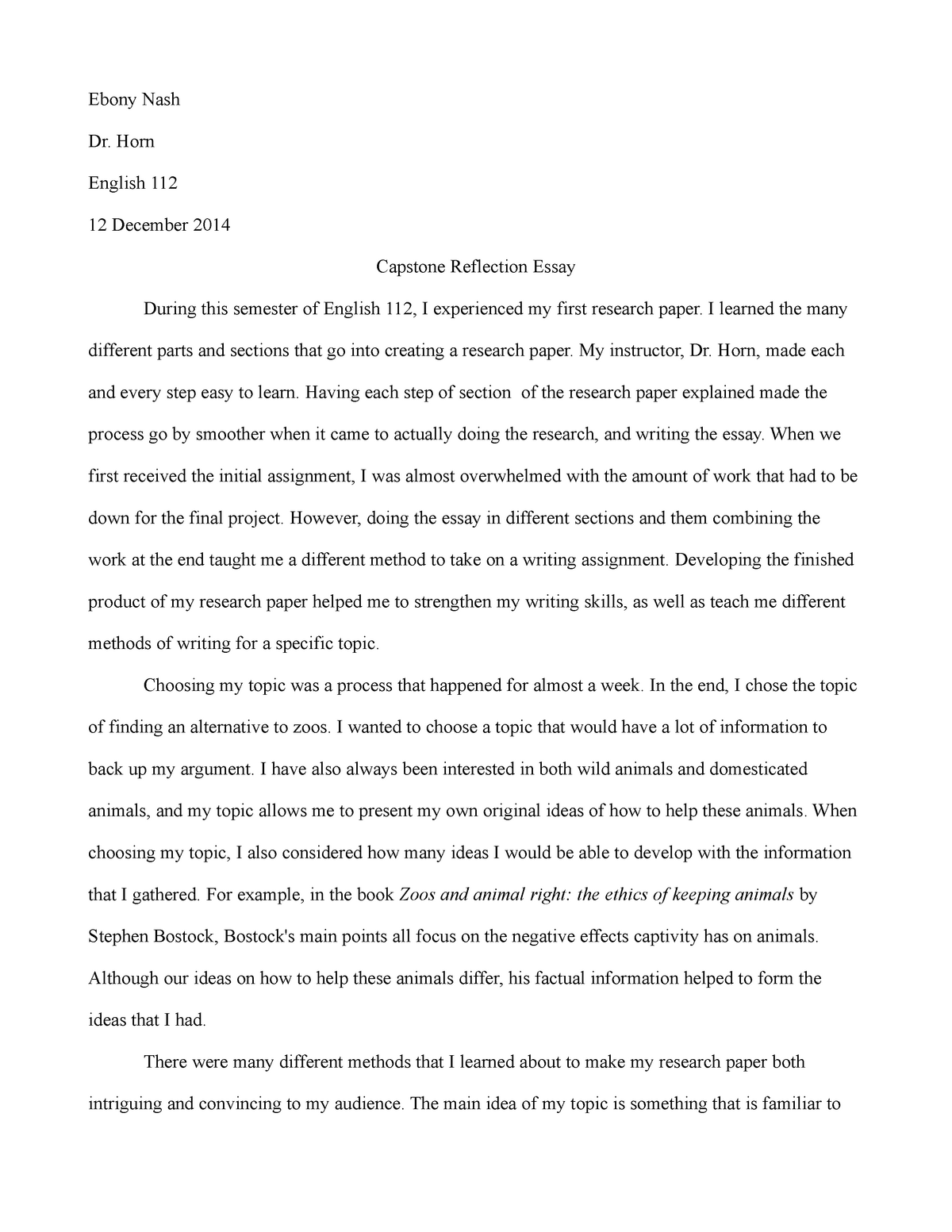capstone reflective essay