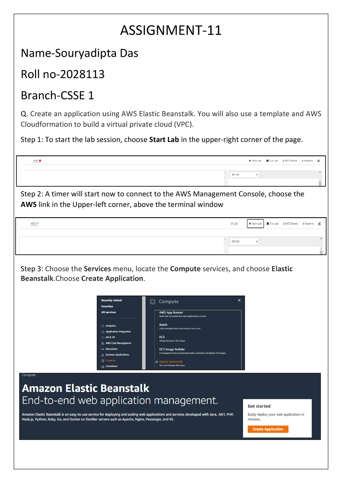 CC Assignment 11 - AWS LAB Steps With Screenshots - Name-Souryadipta ...