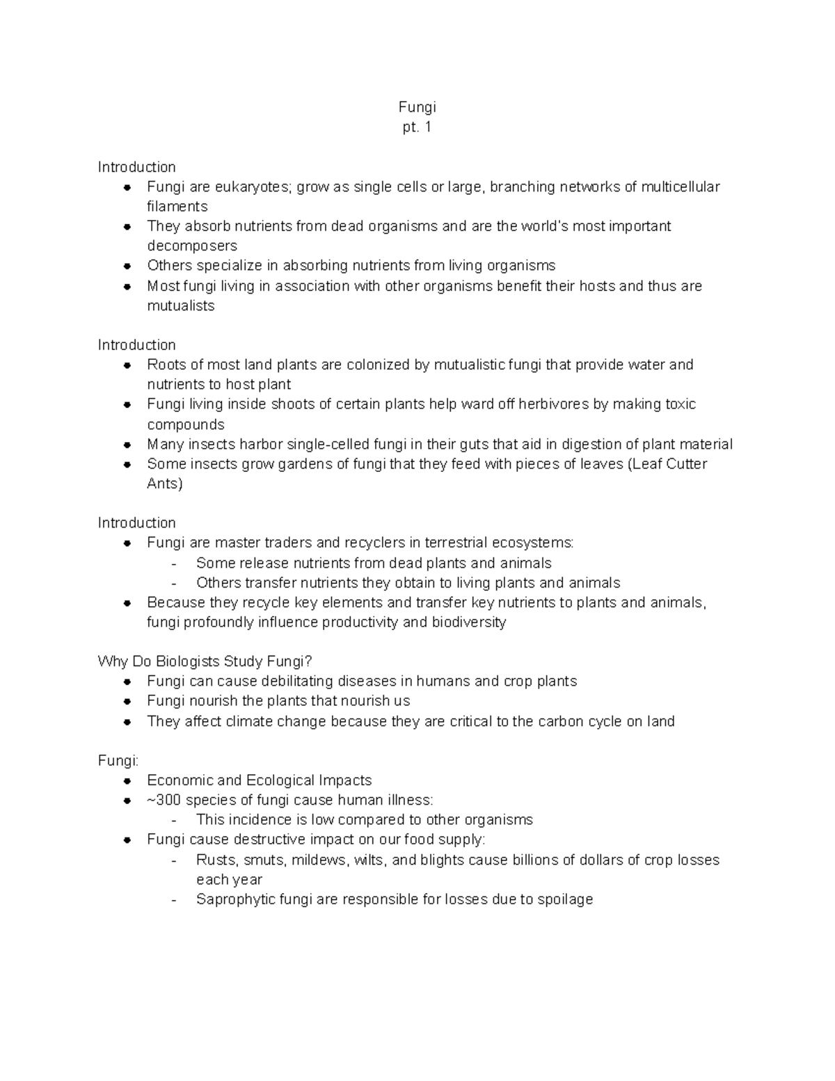 Fungi pt. 1 - Lecture notes 1-20 - Fungi pt. 1 Introduction Fungi are ...