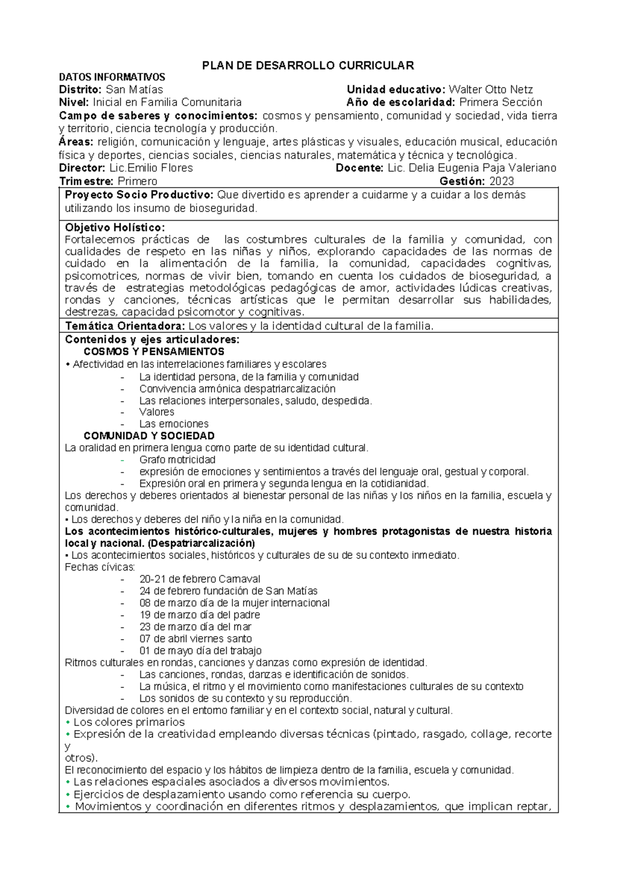 PDC Primer Trimestre 040854 - PLAN DE DESARROLLO CURRICULAR DATOS ...