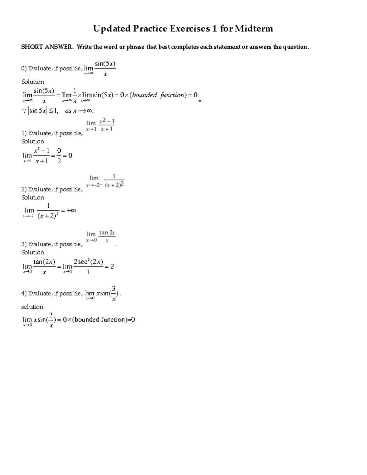 Updated Solution of practice for midterm F2019 1 - Updated Practice ...