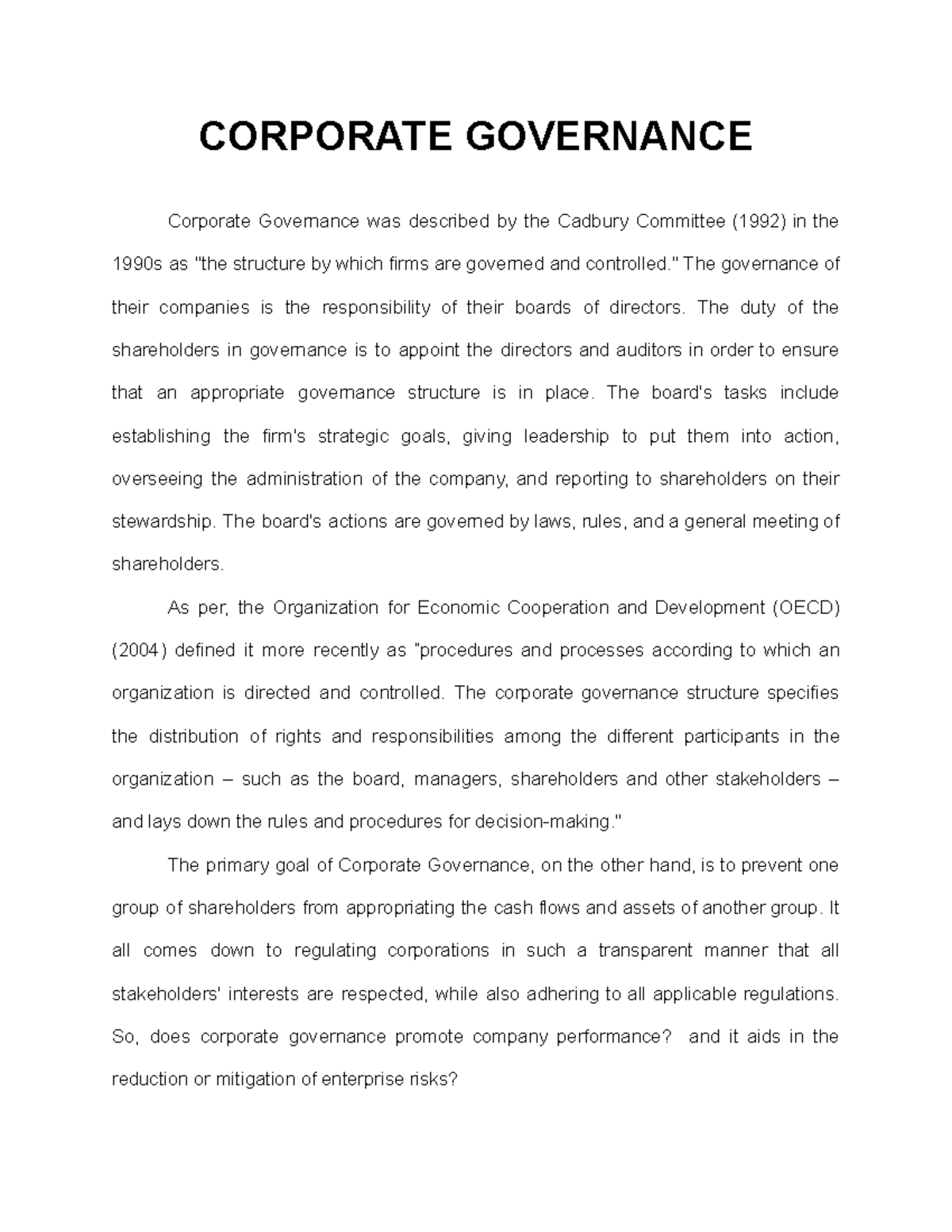 conclusion for corporate governance essay