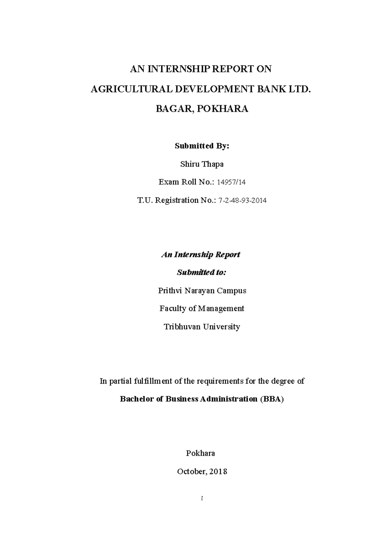 Final Report - AN INTERNSHIP REPORT ON AGRICULTURAL DEVELOPMENT BANK ...