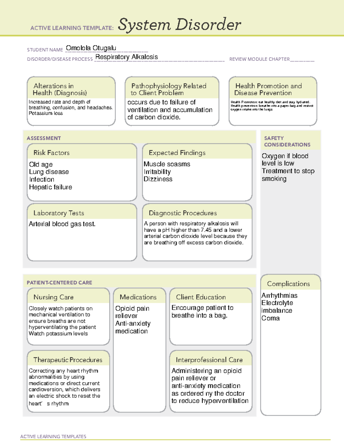 Respiratory alkalosis - ACTIVE LEARNING TEMPLATES System Disorder ...