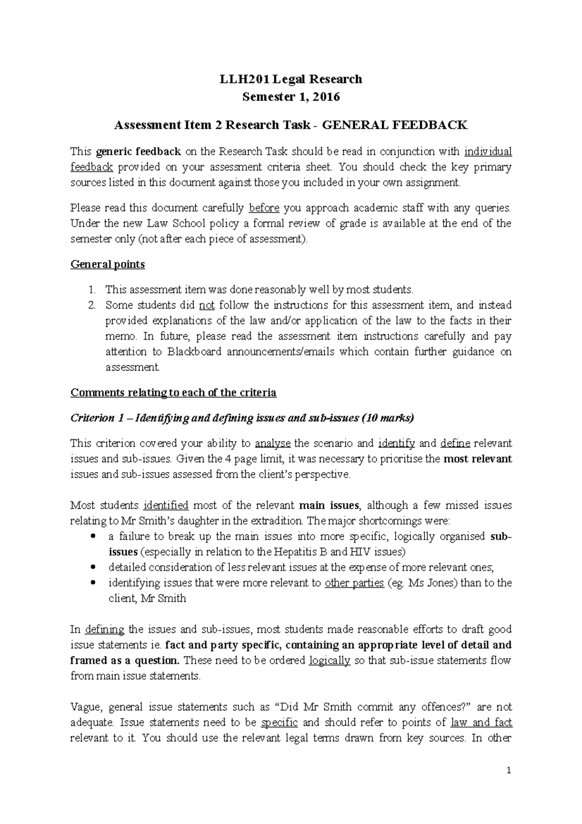 LLH201 Legal Research. General Feedback - LLH201 Legal Research ...