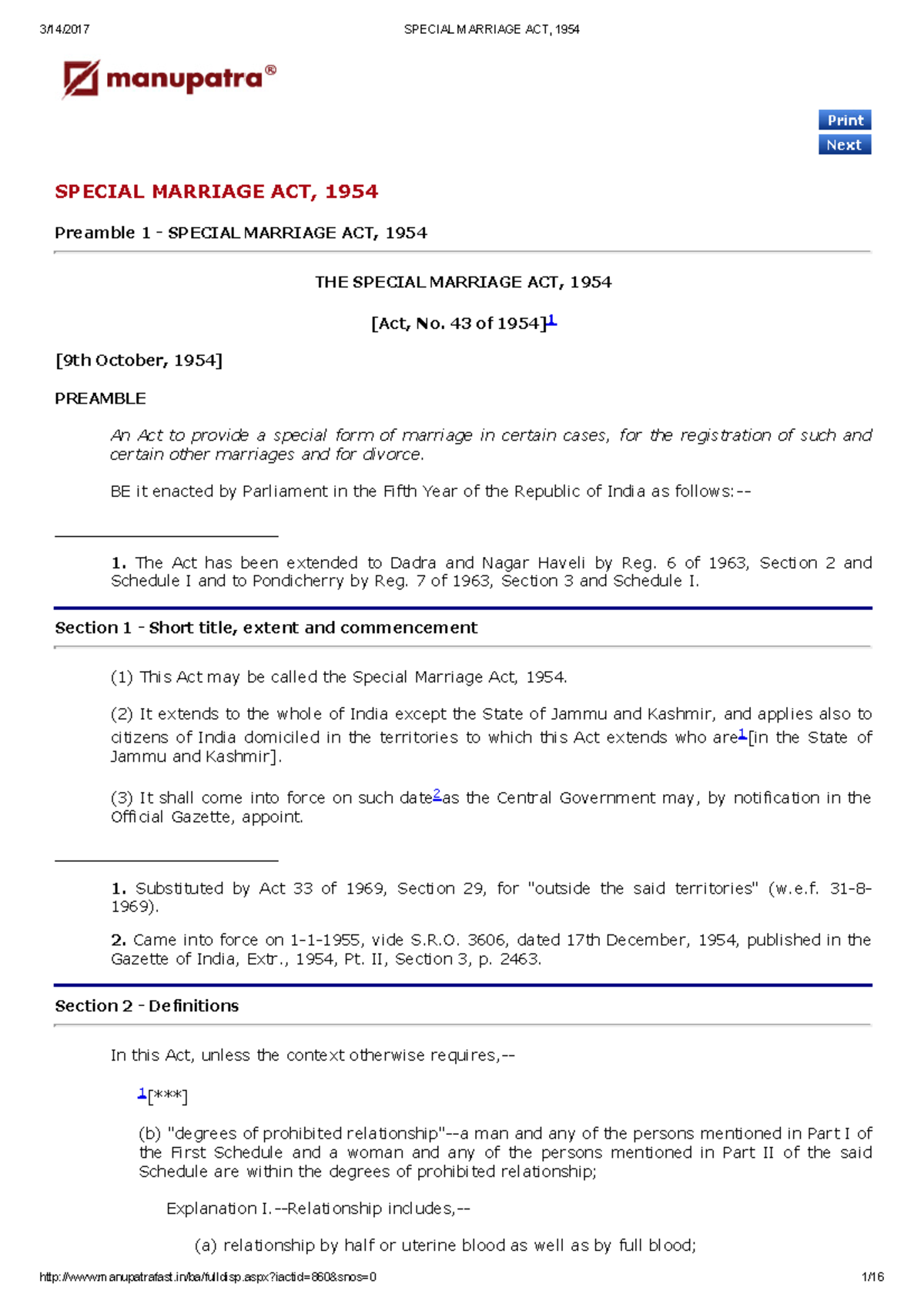 1 Special Marriage ACT, 1954 SPECIAL MARRIAGE ACT, Preamble 1