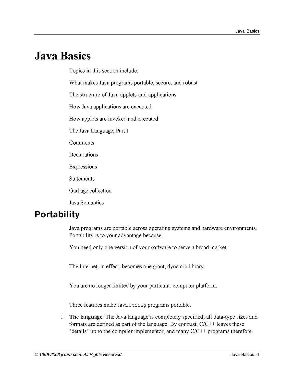 Java Basics-notes - Basics Of Java - © 1996-2003 JGuru. All Rights ...