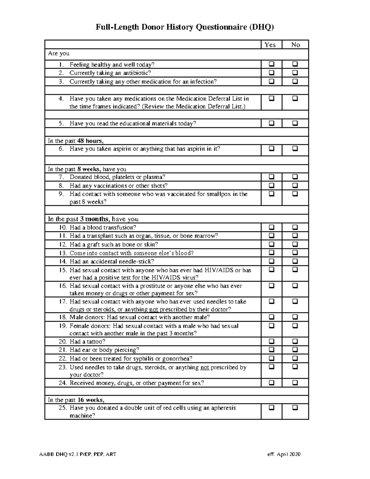 AABB DHQ - The content of this is questions for blood donation. - Full ...