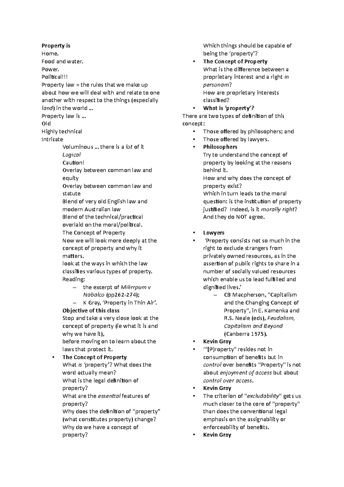 Property Law A exam notes - Property is Home. Food and water. Power ...