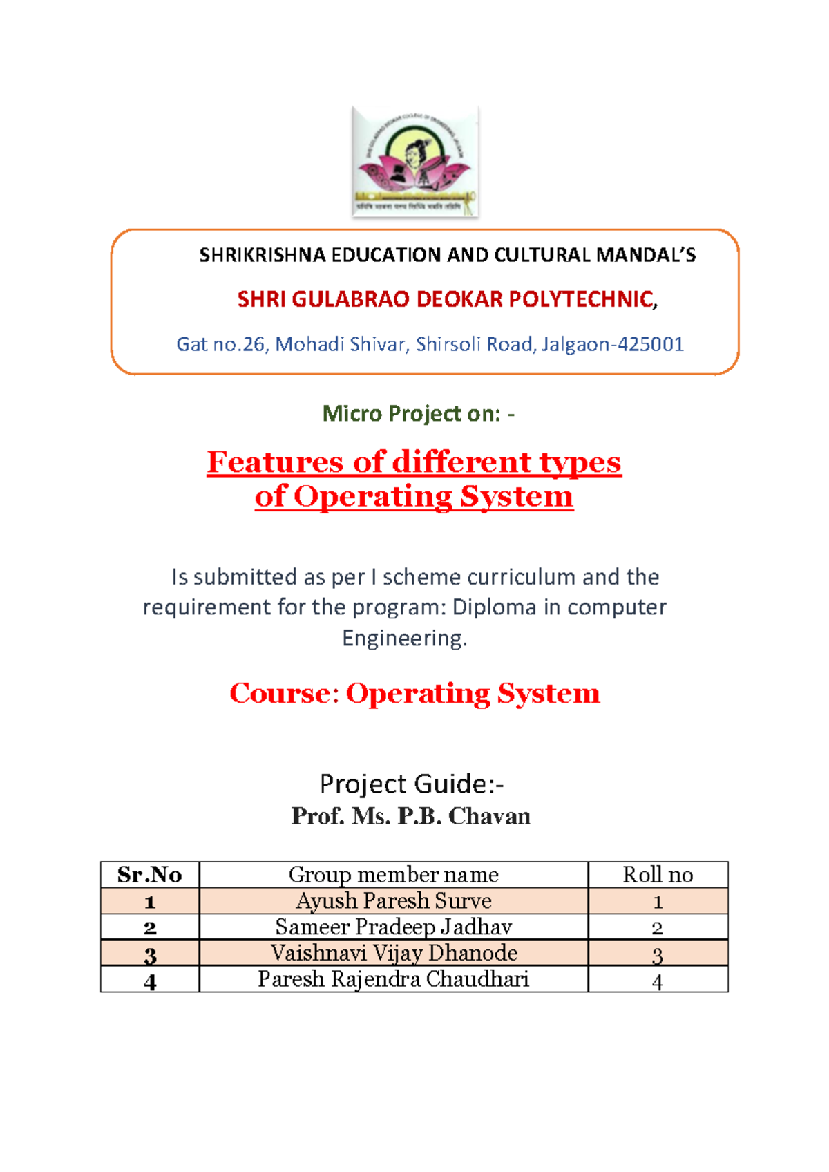 OSY Micro Project - operating system notes - Micro Project on: - Is ...