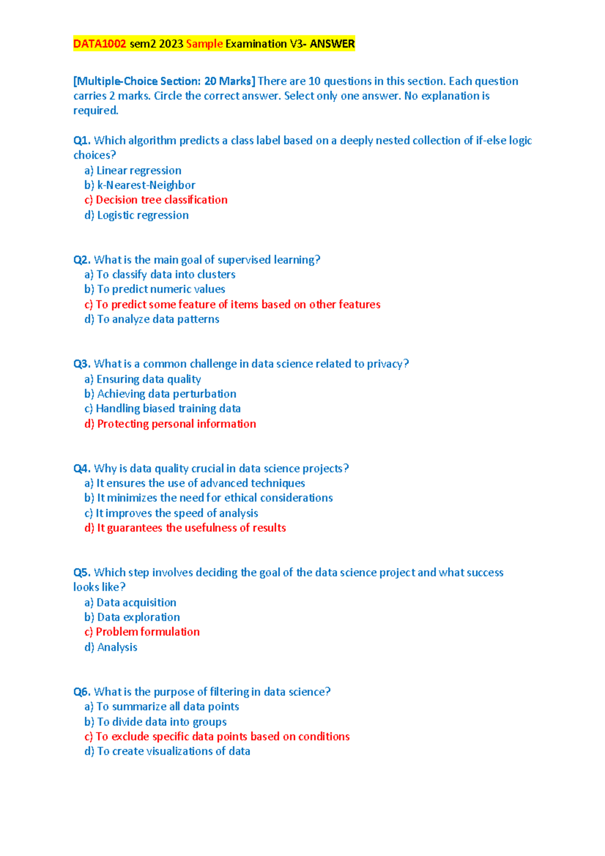 Data1002-2023-sample exam v3- Answer - [Multiple-Choice Section: 20 ...