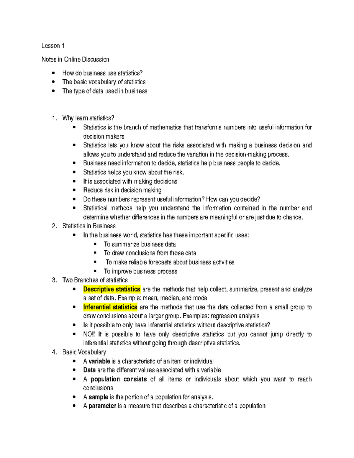 Lesson 1 - Lecture notes 1 - Lesson 1 Notes in Online Discussion How do ...