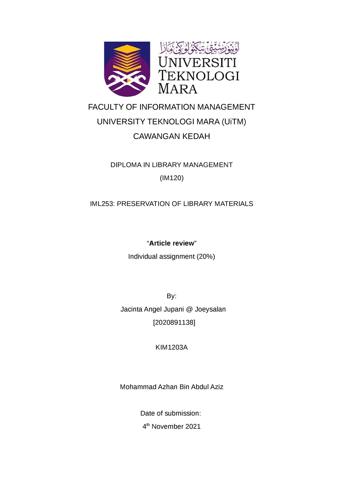 article review format uitm