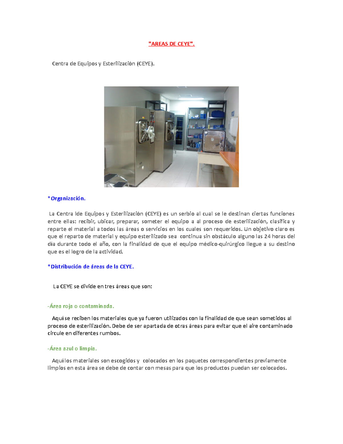 Areas de ceye areas de ceye centra de equipos y esterilizaci n