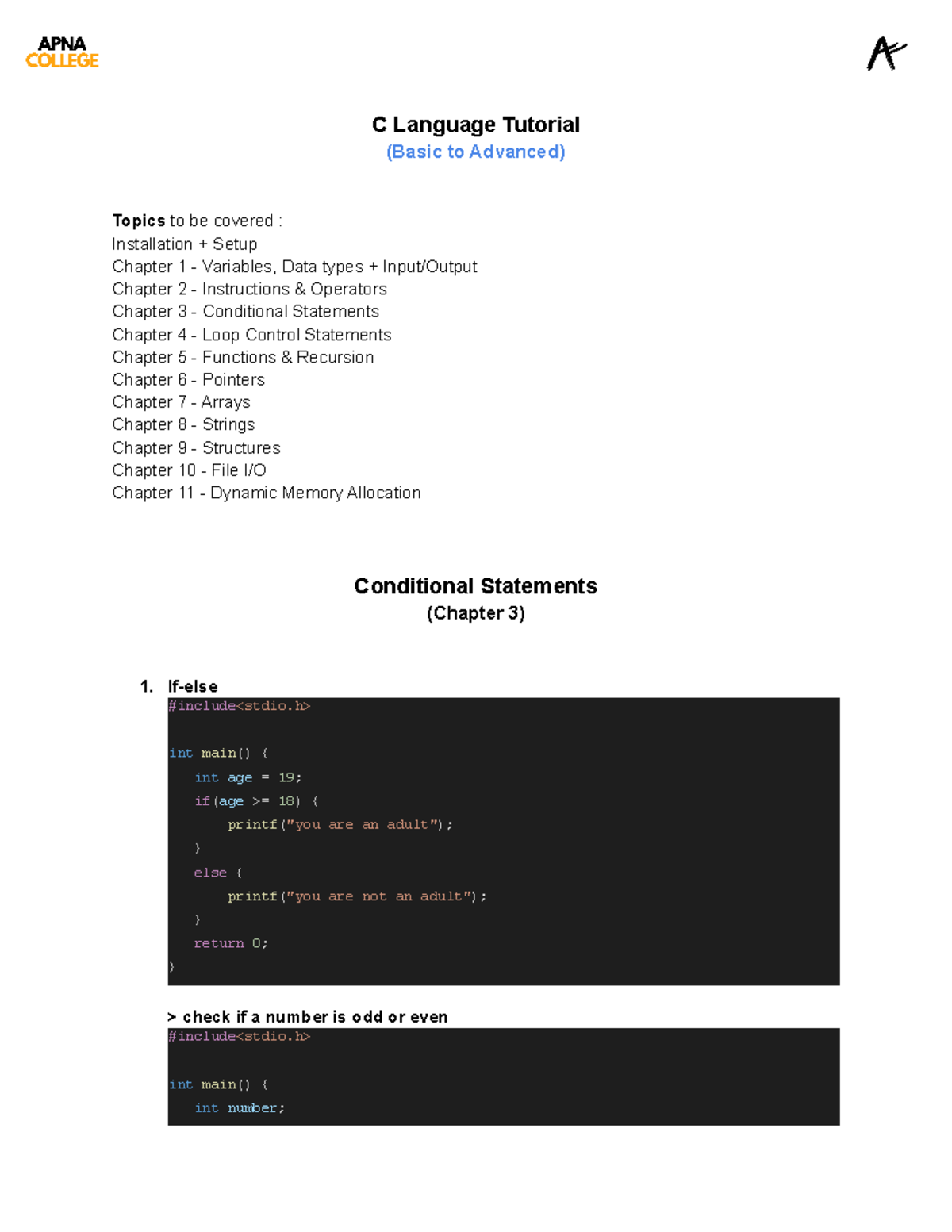 Chapter 3 Code - C Language Tutorial (Basic to Advanced) Topics to be ...