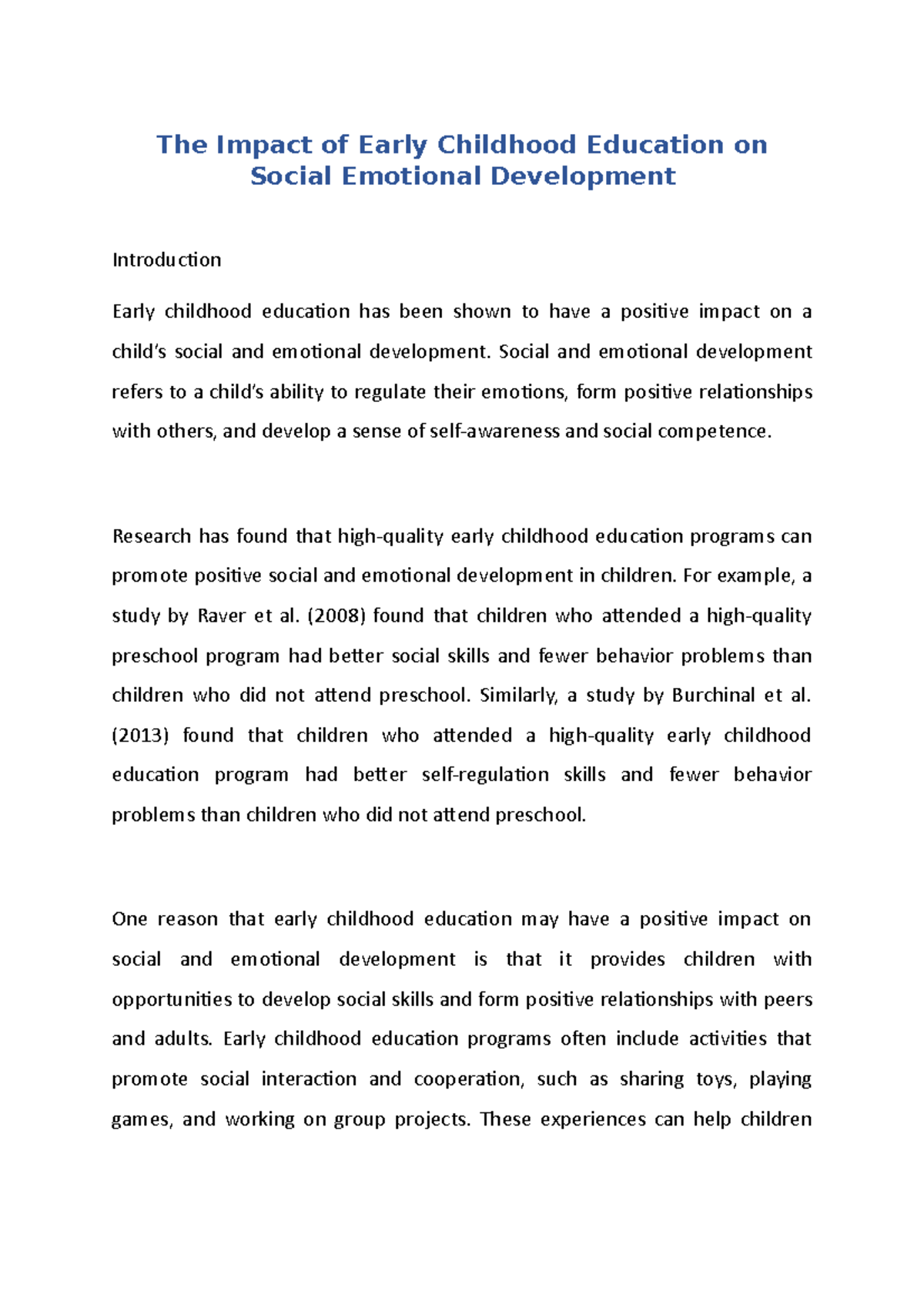 The Impact of Early Childhood Education on Social Emotional Development ...